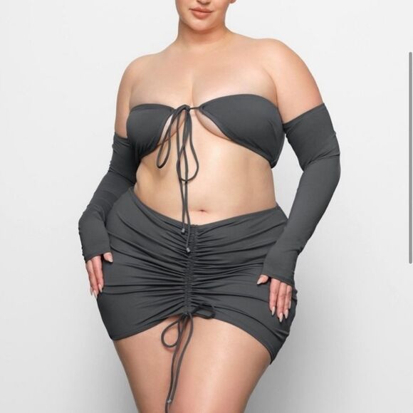 NWT SKIMS Recycled Swim Ruched Front Mini Micro Swim Bottom In Gunmetal Gray - Picture 1 of 8